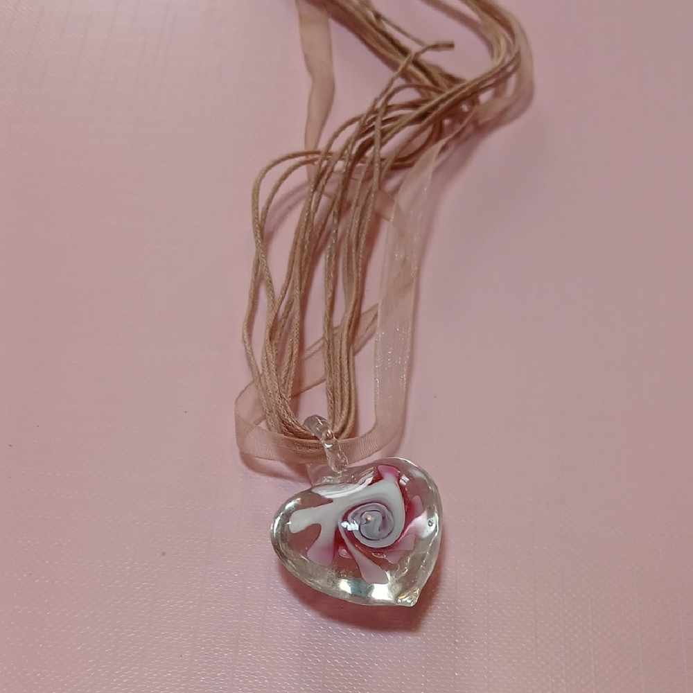Heart Pendant Necklace with Pink Swirl